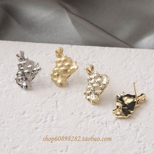 Electroplated 14K Gold-Filled Irregular Hammered Surface Stud Earrings with Hoops DIY Earring Making Materials Accessories