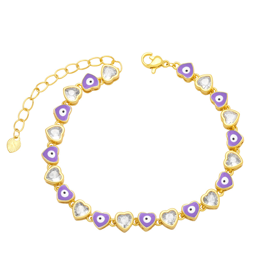 Fashion Copper Heart shape Eyes Bracelet Daily Zircon Copper Bracelets