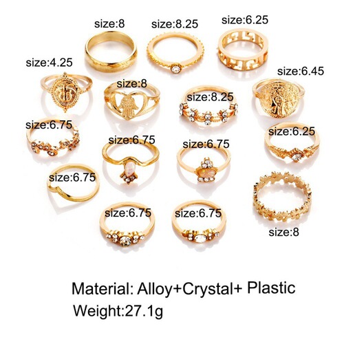 XP17 Retro Beauty Avatar Gold Coin Cross Pattern Love Fatima Palm Ring 15 pieces