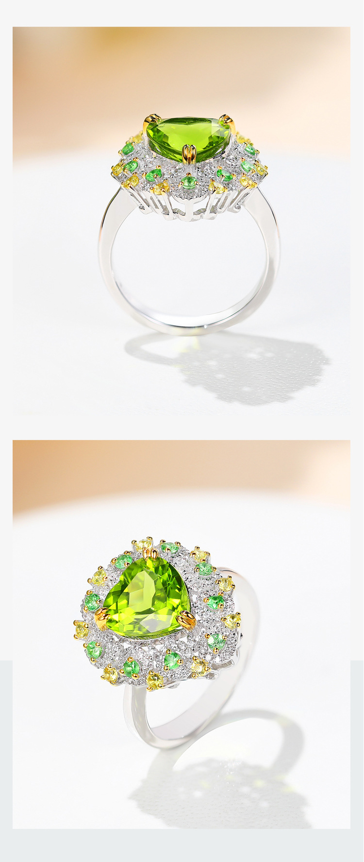 Fashion Green Peridot Ring Micro-inlaid Peridot Color Treasure Open Copper Ring Female display picture 3