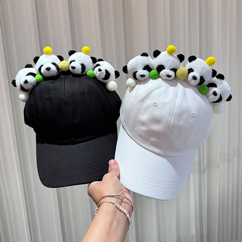 Gorra de béisbol padre-hijo de dibujos animados, diseño panda blanco y negro, algodón cómodo para niños y adultos