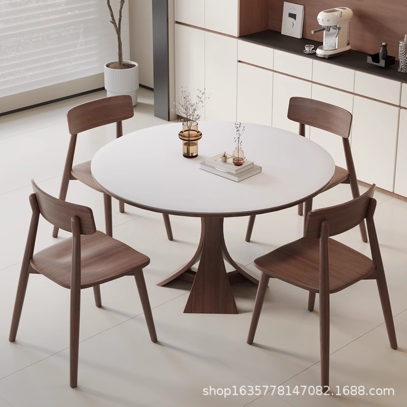 Mesa de comedor de madera maciza de tablero de roca de estilo nórdico Mesa de comedor de madera maciza redonda italiana de gran tamaño importada retro francesa