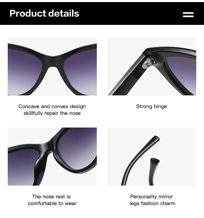 35g Weight Full Frame Glasses Structure Sunglasses Classification Ac, UV400 Protection Lens Material Cat Eye Glasses Style Outdoor, Travel Occasion Solid Color Pattern All Seasons Season Unisex Gender Retro, Classic Style Style Retro Classic Style Solid Color Ac UV400 Protection Cat Eye Full Frame Women's Sunglasses 7