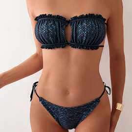 2026欧美跨境新款泳衣亚马逊WISH性感褶皱镂空比基尼外贸bikini