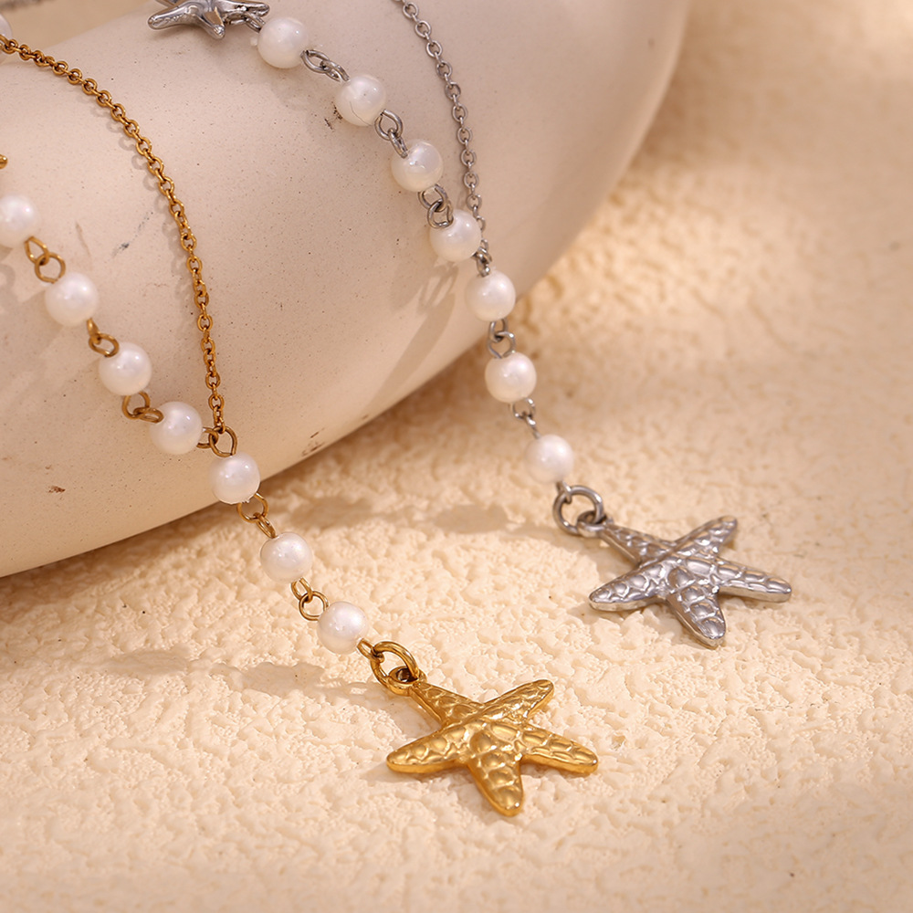 Small Speckled Starfish Pearl Asymmetrical Necklace