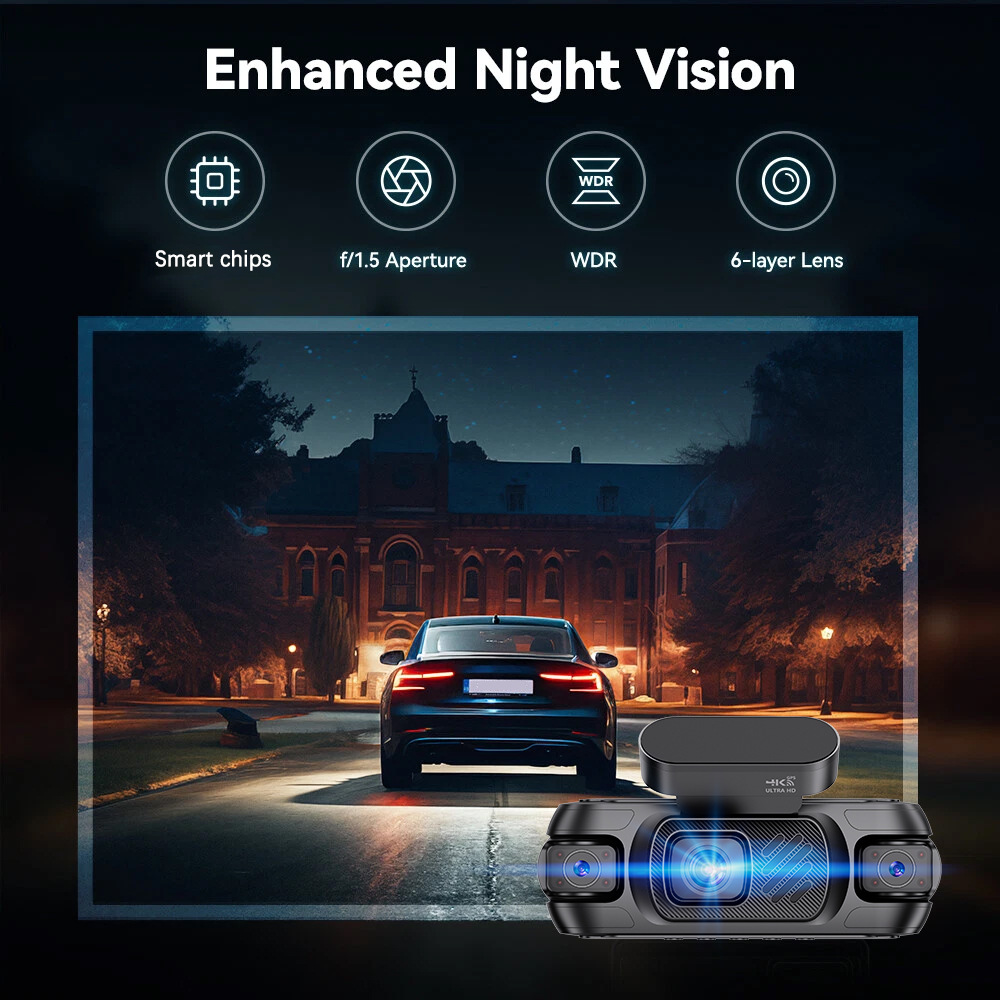 Cross-Border 3inch Ips Screen Four-Lens Four-Recording Dash Cam with Built-In Gps, Night Vision, and Wifi Multi-Lens Recording