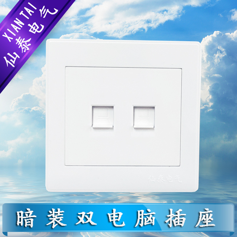 仙泰86型暗装双电脑插座  供应家用白色暗装二位网络插座面板