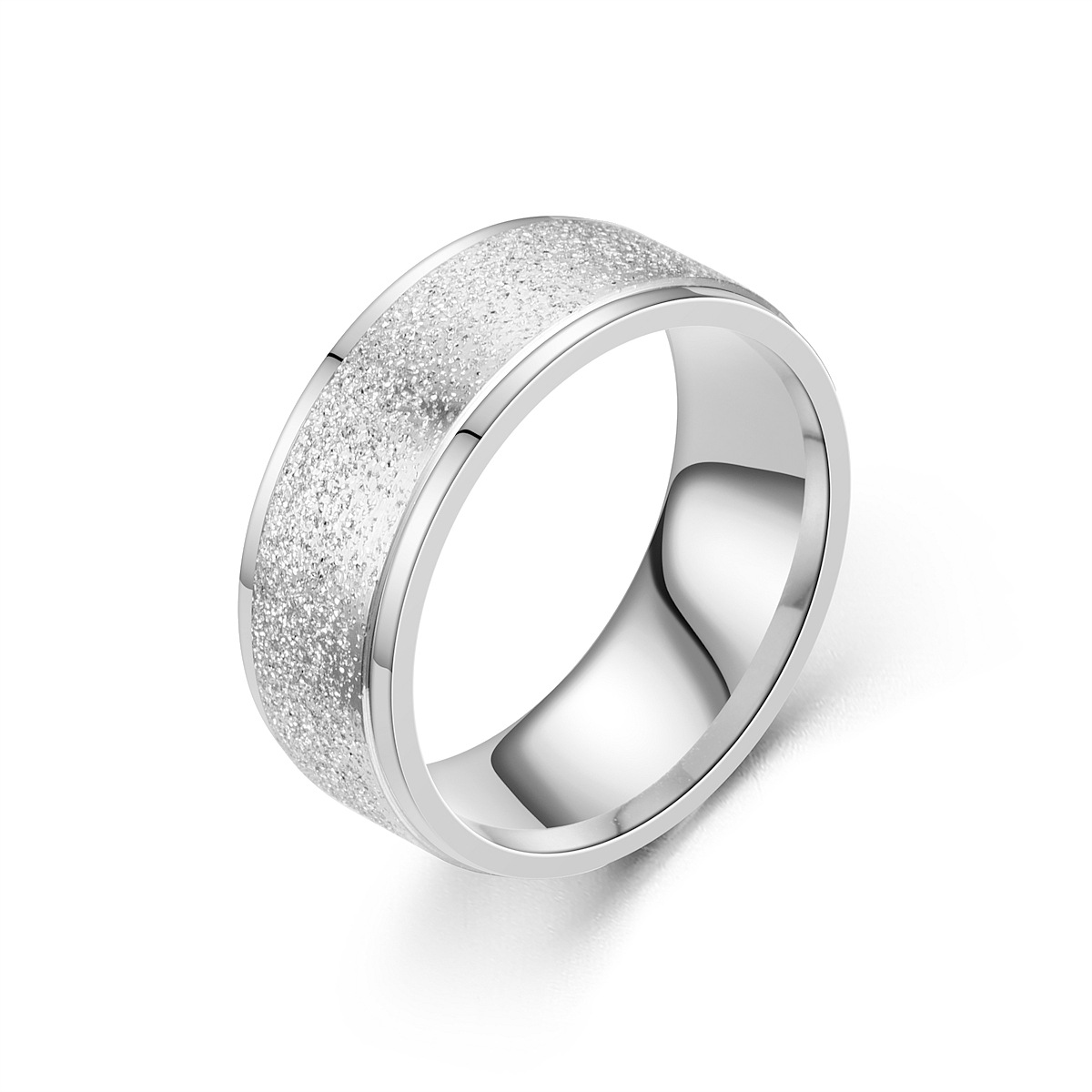 Simple Fashion Frosted Titanium Steel Geometric Couple Ring display picture 3