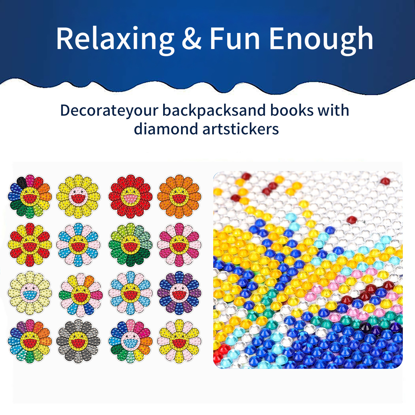 Ventas calientes de dibujos animados pegatinas de flores de diamantes dibujos hechos a mano diy aleatorios pegatinas de ladrillo pintura de piedra pegatinas de pared cristal brillante pegatinas de diamante