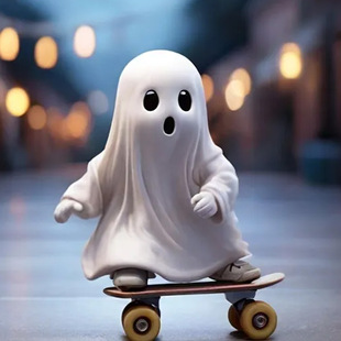 Cross-Border New Product Halloween Skateboard Ghost Statue Home Office Desk Decoration Creative Funny Resin Ornaments