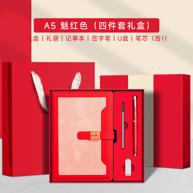 A5 참 레드 + 펜 + 리필 + U 디스크