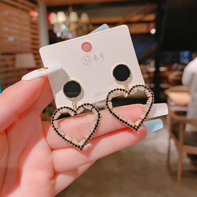 heart drop full of zircon pendant earrings Korean simple atmosphere exaggerated ear jewelrypicture4