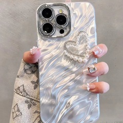適用蘋果15ProMax手機殼iPhone14pro輕奢立體愛心珍珠13高級感