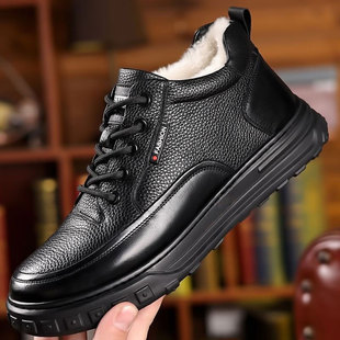 Winter fleece-lined Thickened Leather Waterproof Cotton Shoes Men's Non-slip Casual Shoes Warm Old People's Shoes Snow Boots Men's Shoes