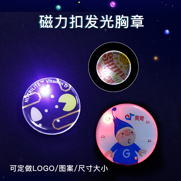 Insignia luminosa con hebilla magnética LOGO personalizada Insignia luminosa intermitente de marquesina Insignia luminosa de color redondo