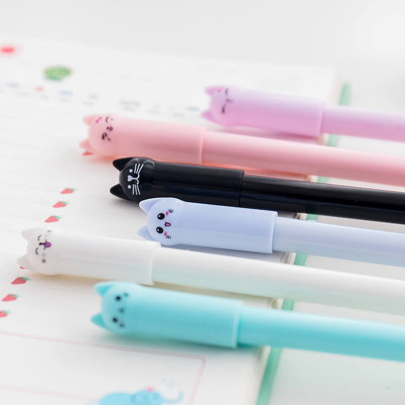Creative Cartoon Cute Wagging Tail Cat Gel Pen Cap Cat Black Water Pen Signature Pen Student Stationery Wholesale t