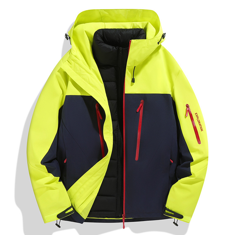鳥家同型ジャケット、カスタムロゴ刺繍入り、3in1登山服、防風防水、裏起毛ジャケット、男女兼用|undefined
