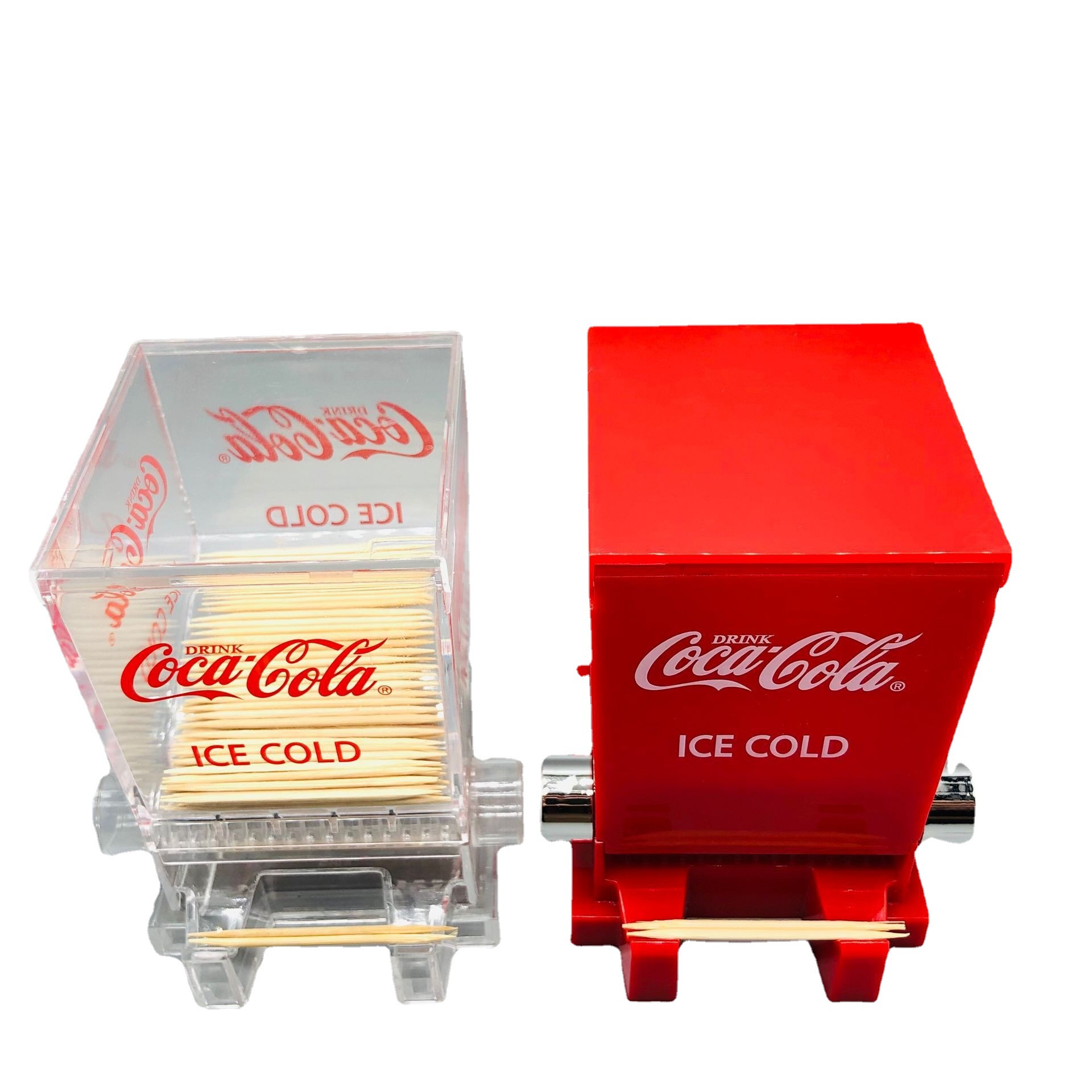 Rojo vintage cola palillo máquina expendedora forma presionando palillo titular palillo de dientes caja de almacenamiento caja palillo titular