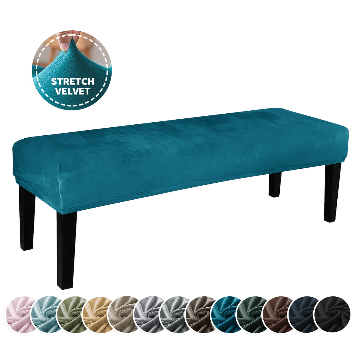 Funda de banco de terciopelo de zorro plateado elástico de color sólido transfronterizo con cuerda, funda de asiento de piano universal todo incluido, funda de taburete de terciopelo