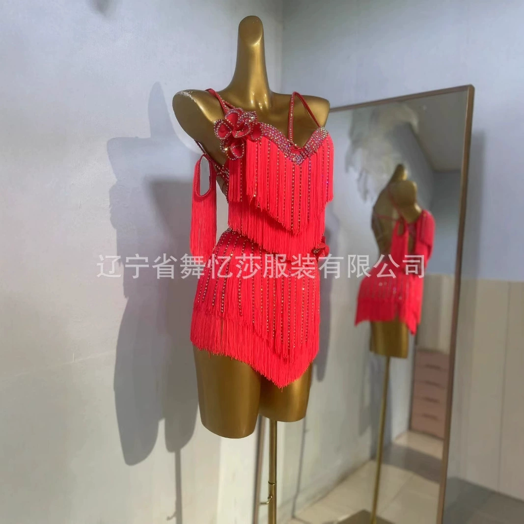 Новое платье для латиноамериканских танцев с бриллиантами, для квадро-дэнса, с бахромой, для взрослых