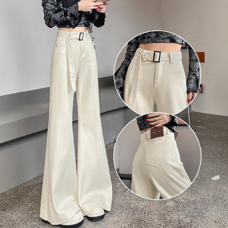 Off-White Wide-Leg Bootcut Jeans for Women 2025 Spring and Summer High-Waisted Loose Straight-Leg Flared Pants
