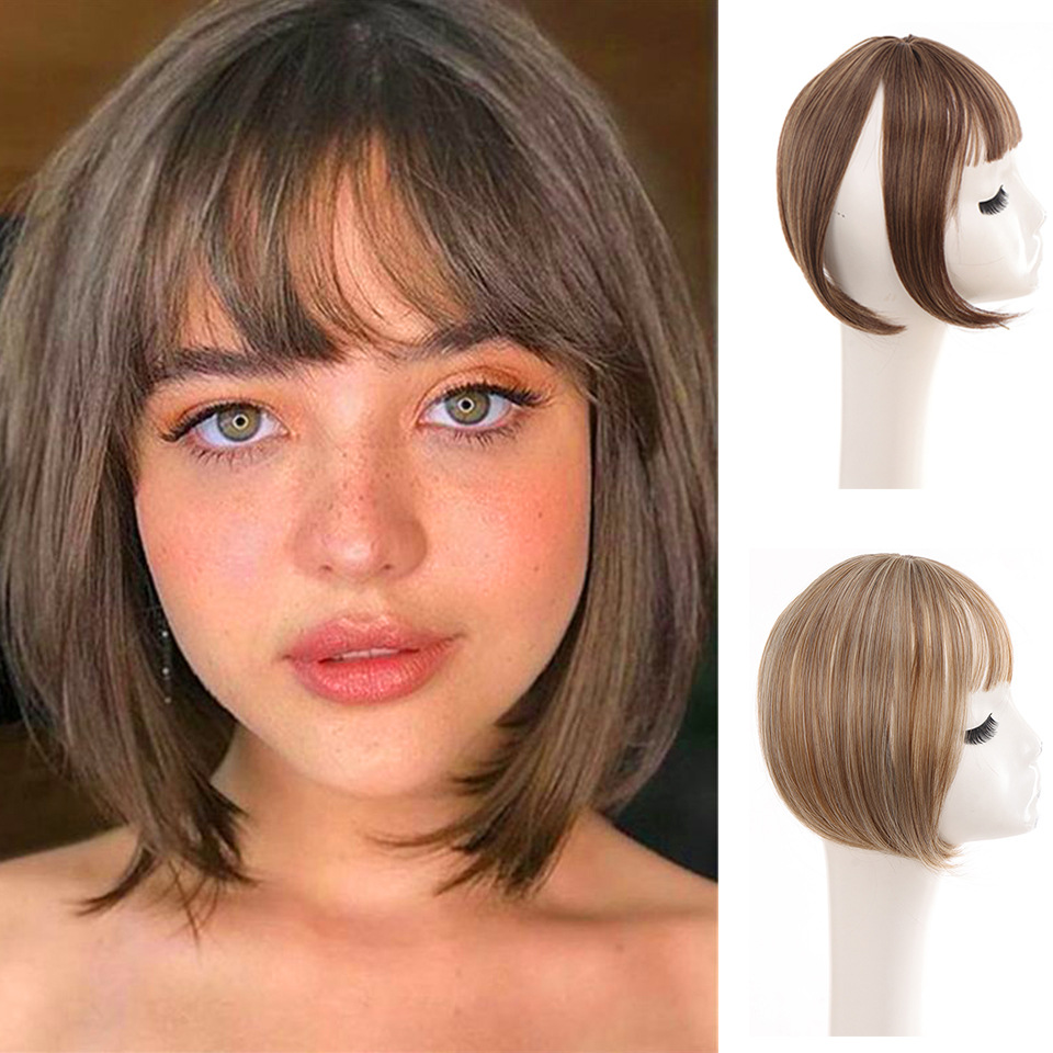 Synthetic hair head top patch French style air bangs wig cover white invisible natural synthetic fiber_voghion.com