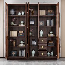 新中式实木书柜组合柜带玻璃门落地书架组合五六门储物柜书橱柜子