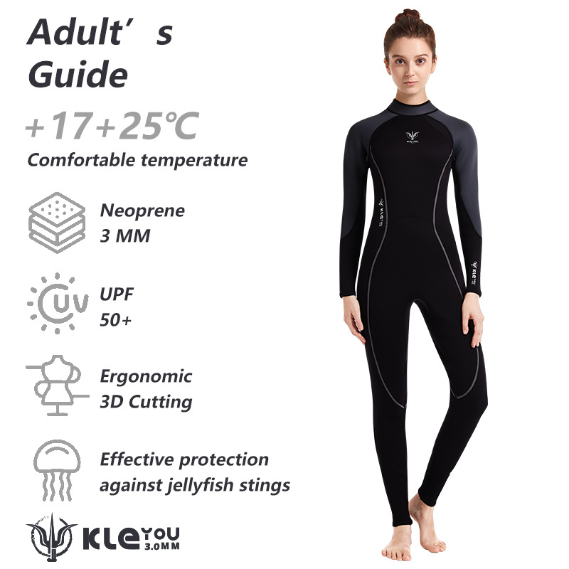 Kleyou Diving Suit 3mm One-Piece Thermal Diving Suit Surfing Suit Women's Cold-Proof Snorkeling Winter Swimsuit Free Diving