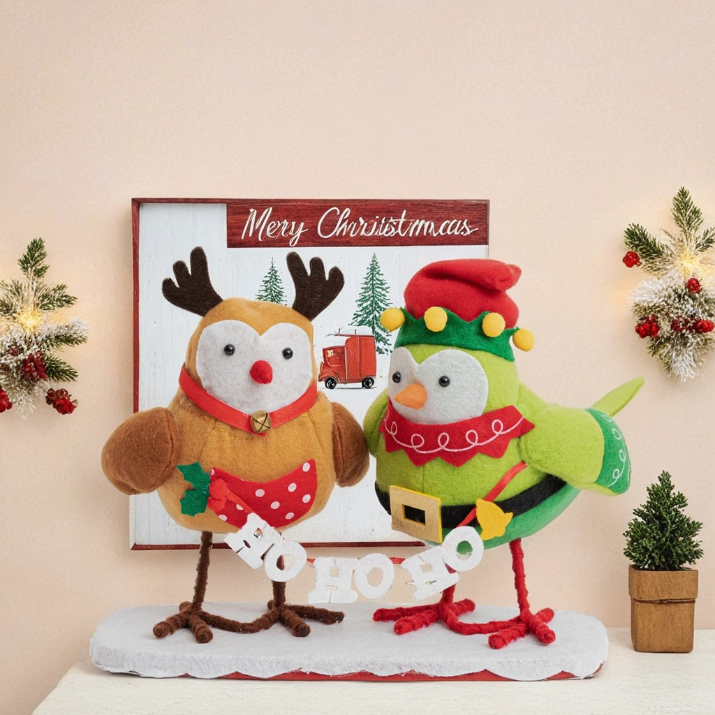 Navidad transfronteriza adorable pájaro combinación de decoraciones de ventanas decoración de atmósfera navideña decoración de pájaro sombrero de Navidad