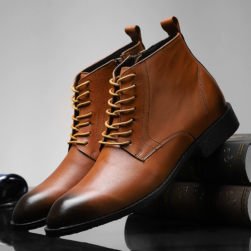 9206 Мужская и женская кожаная обувь с высоким берцем, осенне-зимняя повседневная обувь с острым носком из полированной кожи, повседневная обувь больших размеров, хлопчатобумажная обувь с трансграничной флисовой подкладкой