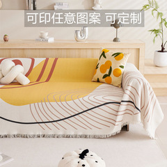 數碼印花幾何現代棉麻棉線華夫格沙發巾沙發墊四季通用沙發蓋布