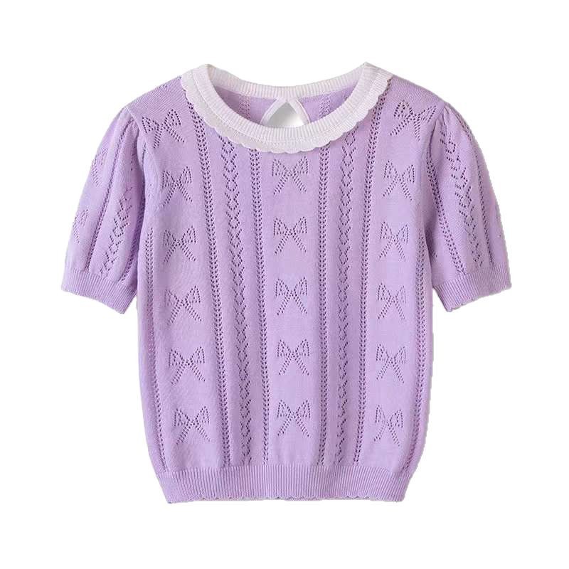 Knitted summer cotton light and thin breathable sweater girl's