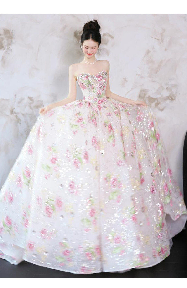 Đầm maxi nữ thêu hoa nổi phong cách Pháp tay không — Trắng sữa chi tiết 6