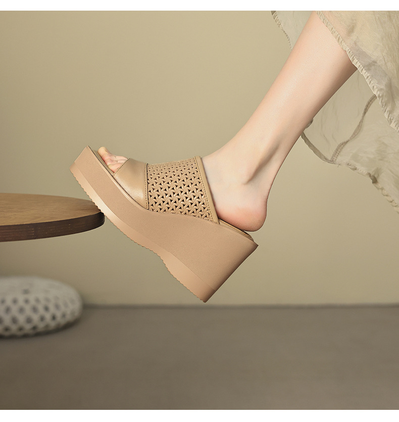 Dép sandal nữ quai chữ V đế xuồng cao gót 9 cm, phối váy dạo phố — màu trắng ngà, màu mơ chi tiết 8