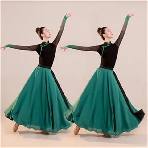 Chinese folk dance dresses for women girls dark green classical Mongolian dance costumes minority arts exam performance long skirt suit for female