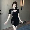 Southeast Asian New Chinese Improved Qipao Hollow Bow Wrapped Hip Dress