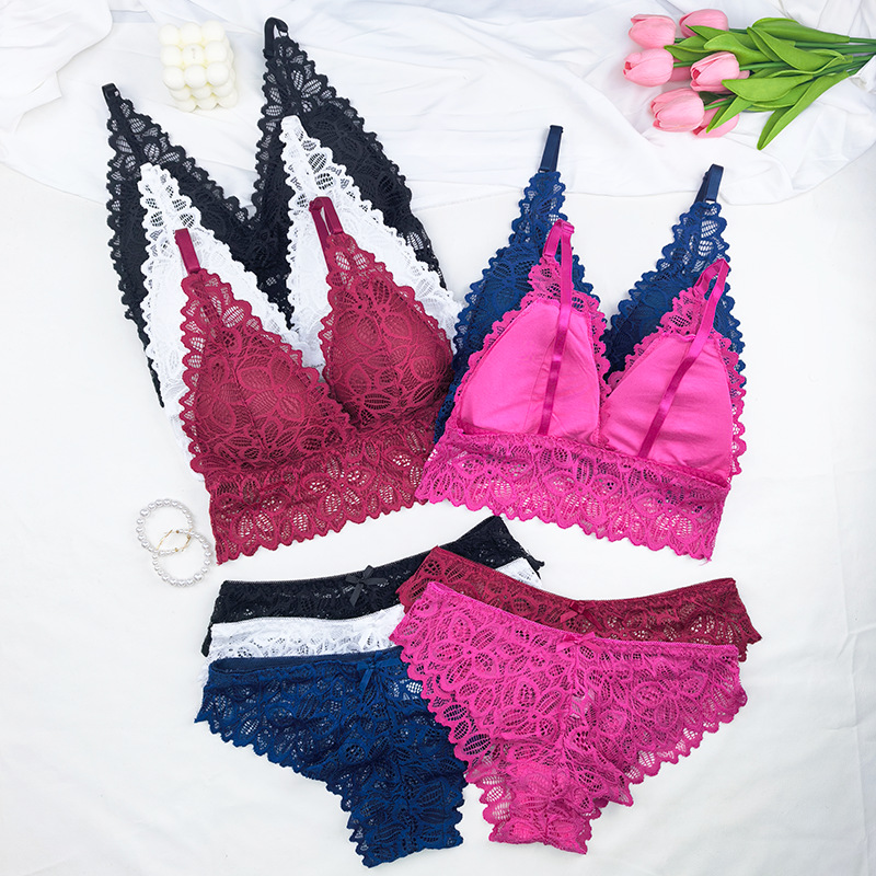 Transfronterizos sexy encaje ropa interior ropa interior para mujeres verano respirado pro piel francesa sin anillo de acero bra set