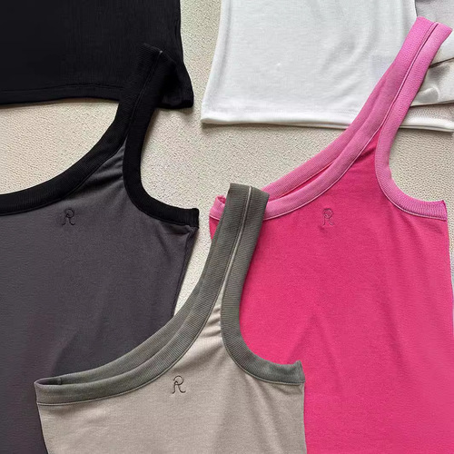 Tight one-shoulder vest, white/black/rose red contrasting with pink/oatmeal contrasting with army green/dark gray contrasting with black, slim slanted shoulder top