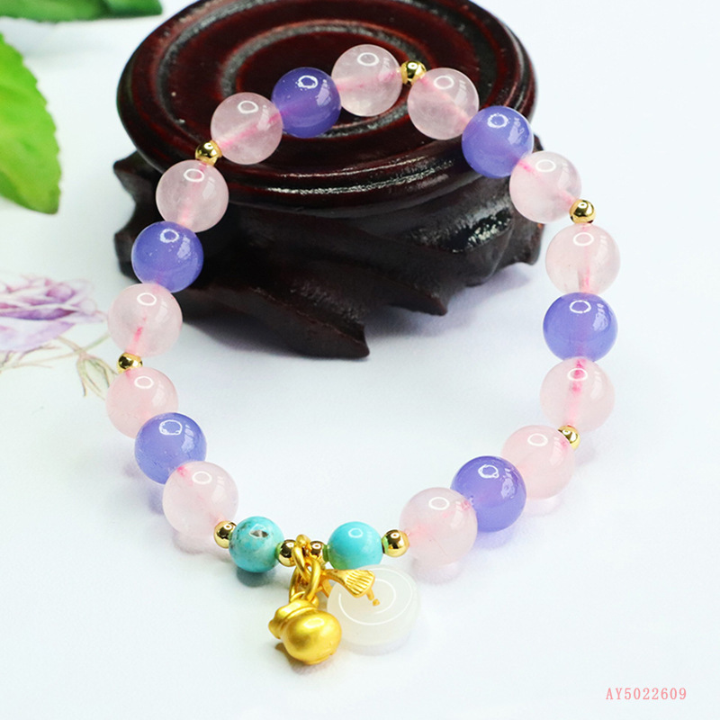 핑크 크리스탈 볼 복주머니 안전 버클 팔찌 (AY 5022609 ）