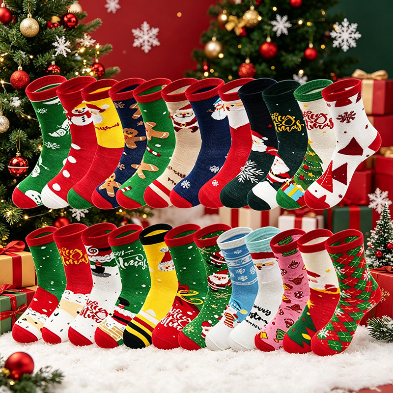 Cross-Border Foreign Trade Christmas-Themed Mid-Calf Socks with a Variety of Christmas Motifs, Suitable for Gift-Giving or Holiday Gifts for Christmas Parties