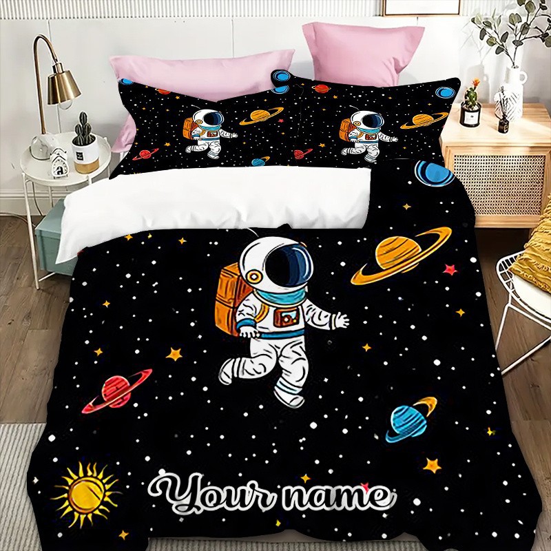Cartoon Astronaut Digital Printed Edredon Kit Textile Transpirable Transfronterizo Fuente TEMU / JIT