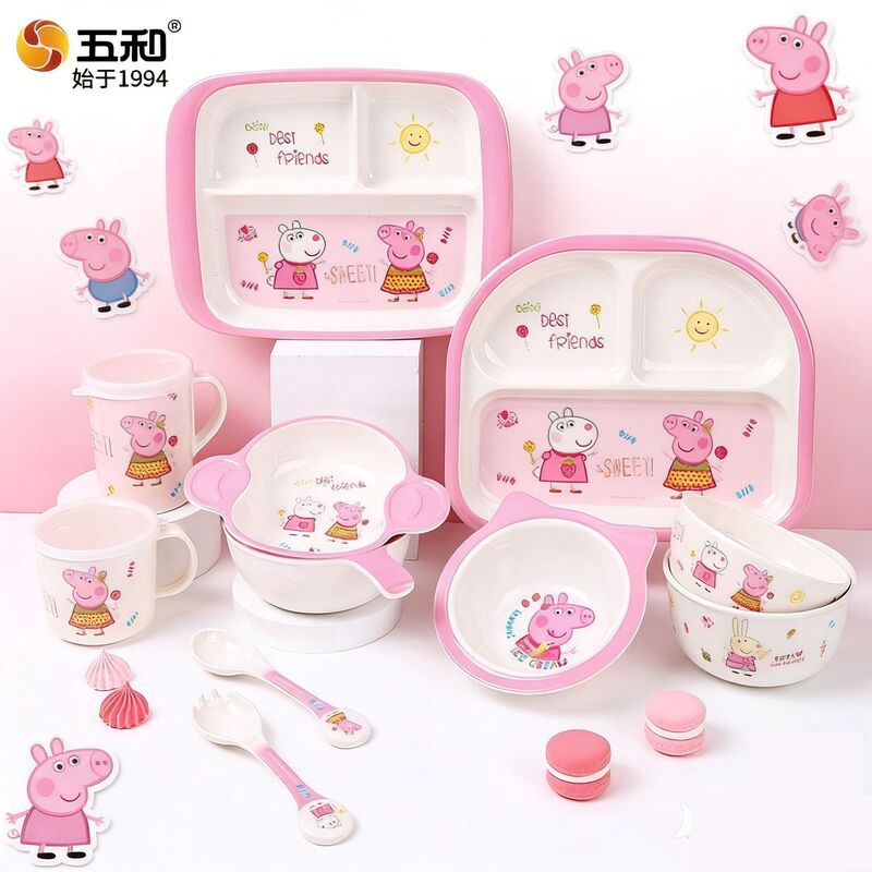 Wuhe Peppa Pig Children's Baby Bowl, Supplementary Food Bowl, Cartoon Anti-Fall Cute Household Kindergarten Dinner Plate Wuhe Peppa Pig Children's Baby Bowl, Supplementary Food Bowl, Cartoon Anti-Fall Cute Household Kindergarten Dinner Plate