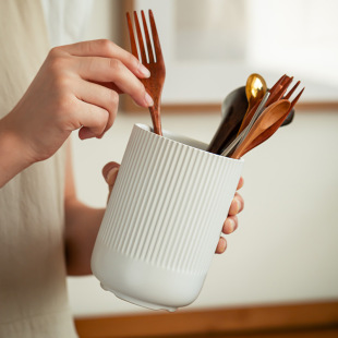 Simple Vertical Pattern Ceramic Flower Insert Kitchen Tools Storage Barrel Dining Table Chopsticks Holder Home Decorations Flower Ornaments Flower Ornaments