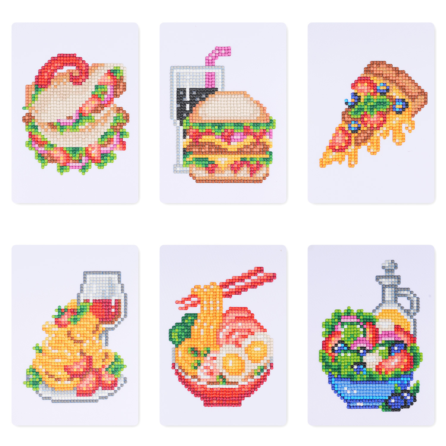 Diamante transfronterizo 5D pintado 5 * 7 pulgadas sin marco comida tradicional hamburguesa patatas fritas bebidas frutas independientes estación de venta caliente