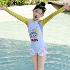 女童泳衣夏季2026新款儿童连体长袖泳装中大童女孩可爱速干游泳衣