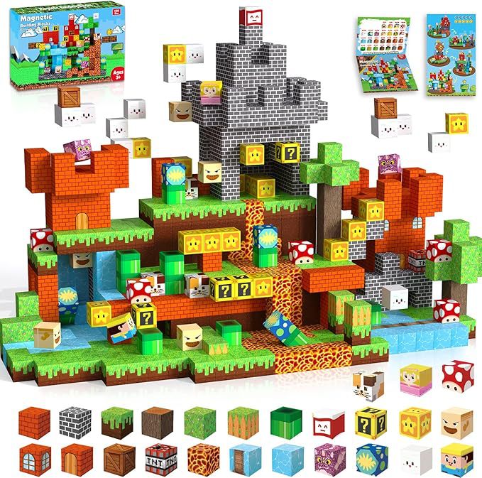 Bloques Magnéticos de Construcción de Castillo My Mini World de Amazon, Azulejos Magnéticos, Juguete de Bloques de Construcción Magnéticos DIY para Niños