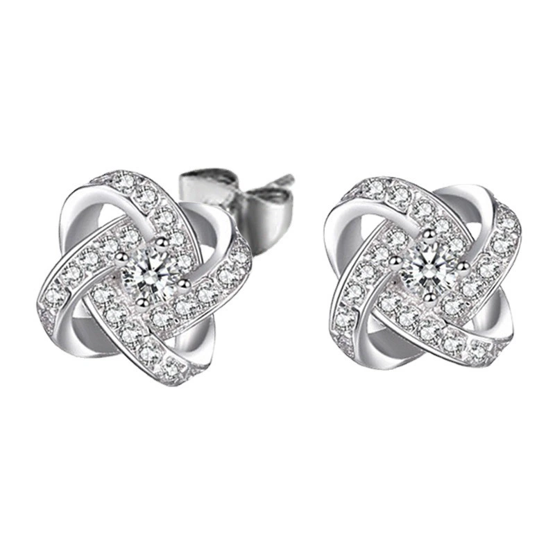 Silver elegant earrings, Korean style, four-leaf clover