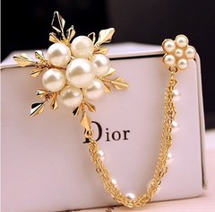 韓版珍珠花朵鏈條流蘇女士雪花胸針時尚簡約西服外套胸花配飾