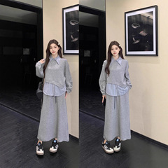大码秋冬装灰色卫衣女2025新款穿搭一整套a字半身裙两件套装