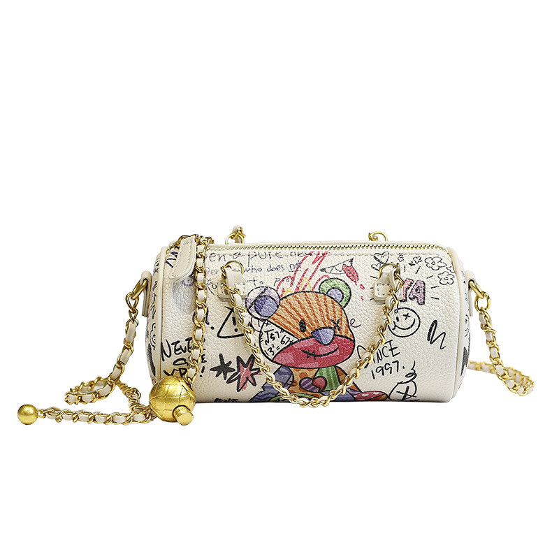 Bolso de mujer transfronteriza bolso de cilindro femenino 2023 nuevo oso graffiti cadena bolso de hombro bolsa de mensajero